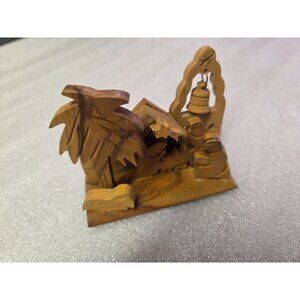Hand Carved Olive Wood Manger Nativity Scene Israel 2021 Bell Christmas
